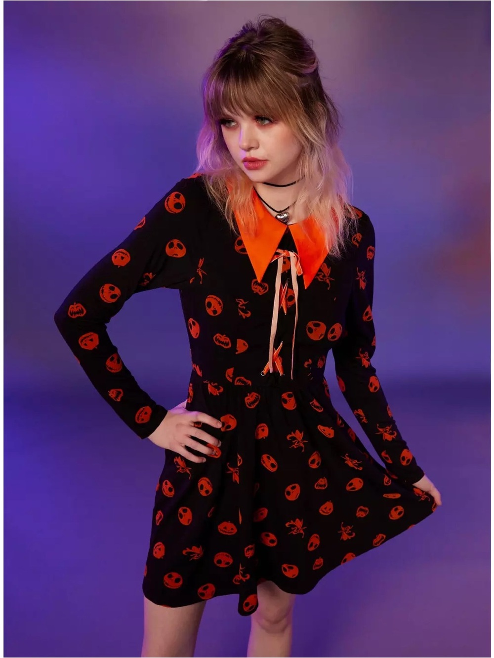 Black and Orange nightmare before Christmas long sleeve dress (Discontinued)